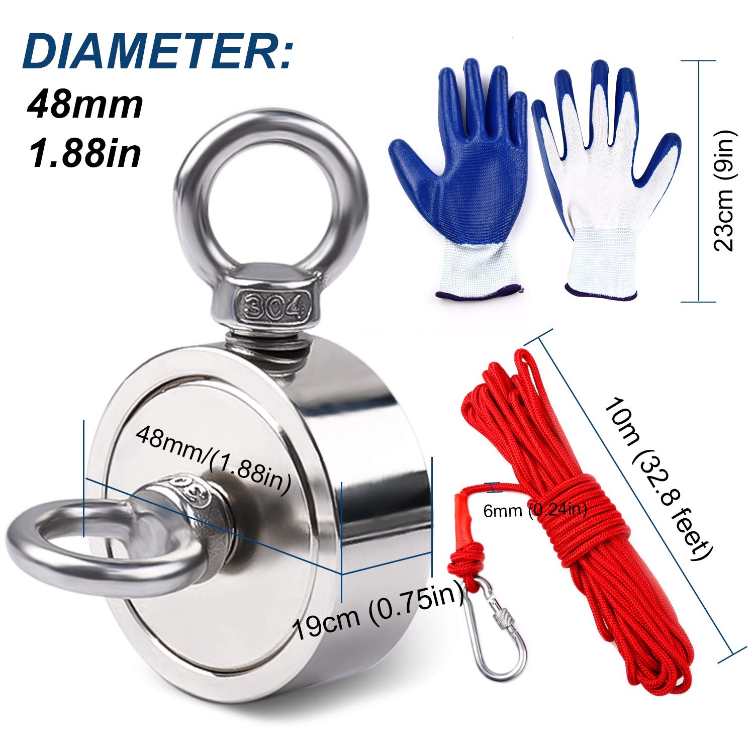 image:imageDIYMAG Fishing Magnet 142 Inch 150Lbs Large Strong Magnets for Lifting  Powerful Magnetic Tags Removal Tool High Power Heavy Duty Pickup for Treasure Hunting Retrieving Items in Lake and Beach48mm188 inches