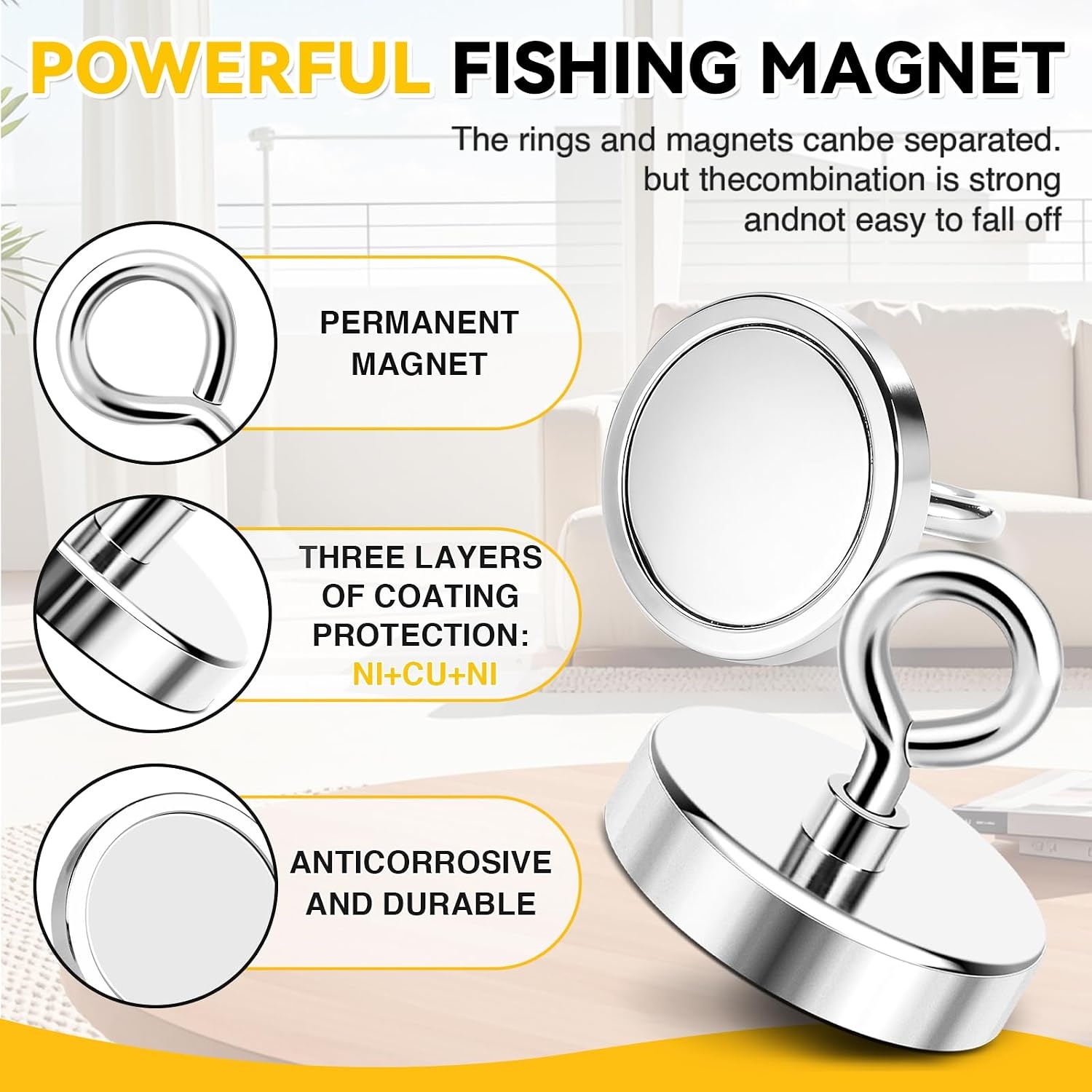 image:imageDIYMAG Fishing Magnet 142 Inch 150Lbs Large Strong Magnets for Lifting  Powerful Magnetic Tags Removal Tool High Power Heavy Duty Pickup for Treasure Hunting Retrieving Items in Lake and Beach120mm472 inches