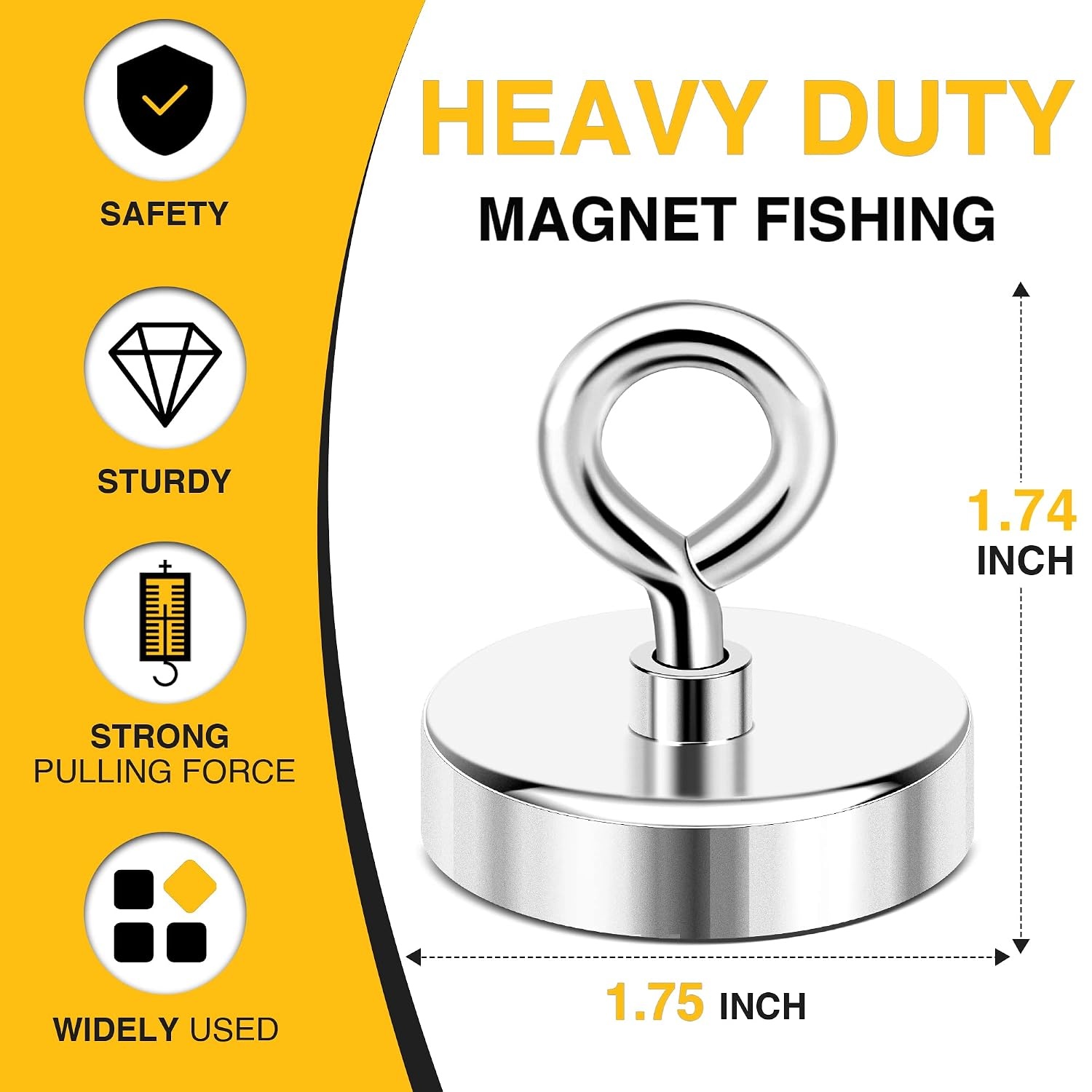 image:imageDIYMAG Fishing Magnet 142 Inch 150Lbs Large Strong Magnets for Lifting  Powerful Magnetic Tags Removal Tool High Power Heavy Duty Pickup for Treasure Hunting Retrieving Items in Lake and Beach44mm175 inches