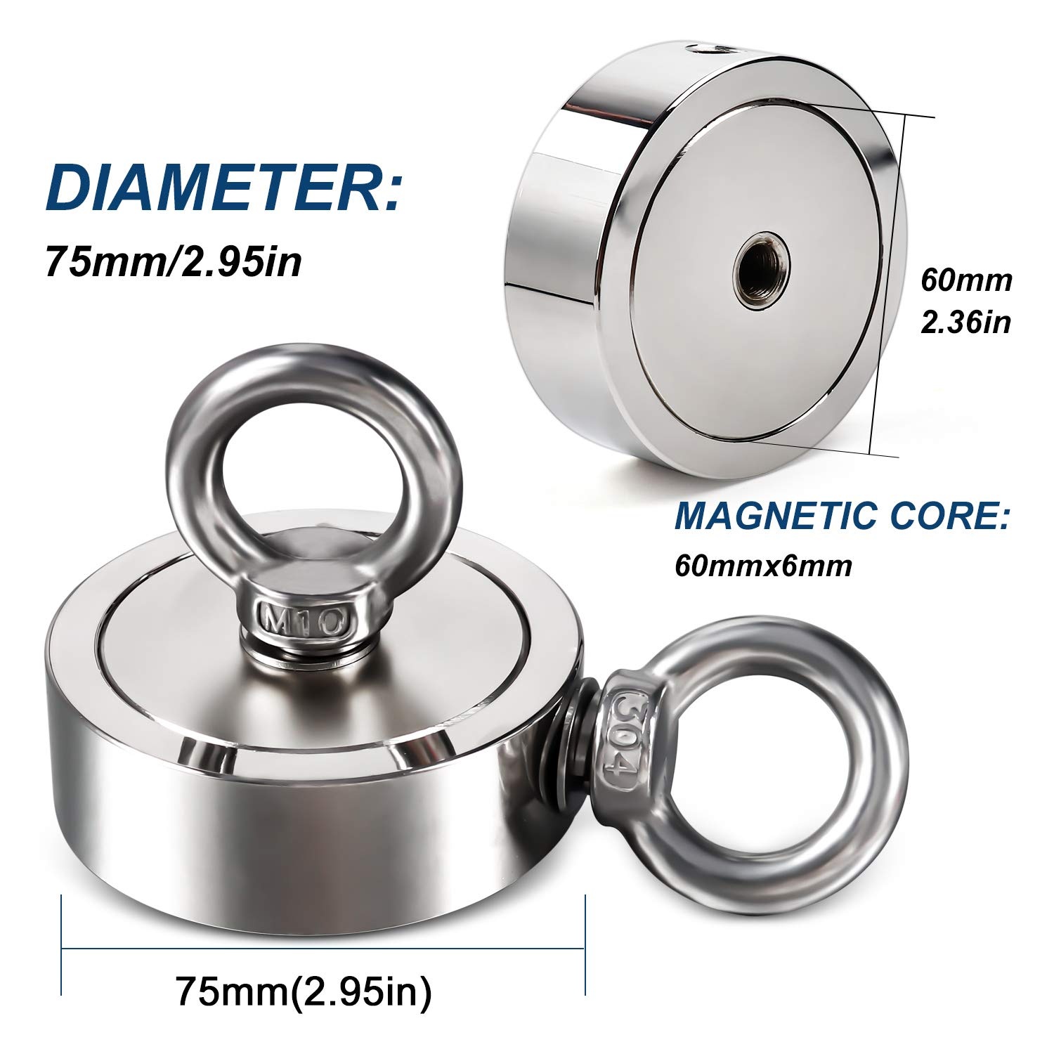 image:imageDIYMAG Fishing Magnet 142 Inch 150Lbs Large Strong Magnets for Lifting  Powerful Magnetic Tags Removal Tool High Power Heavy Duty Pickup for Treasure Hunting Retrieving Items in Lake and Beach75mm295 inches